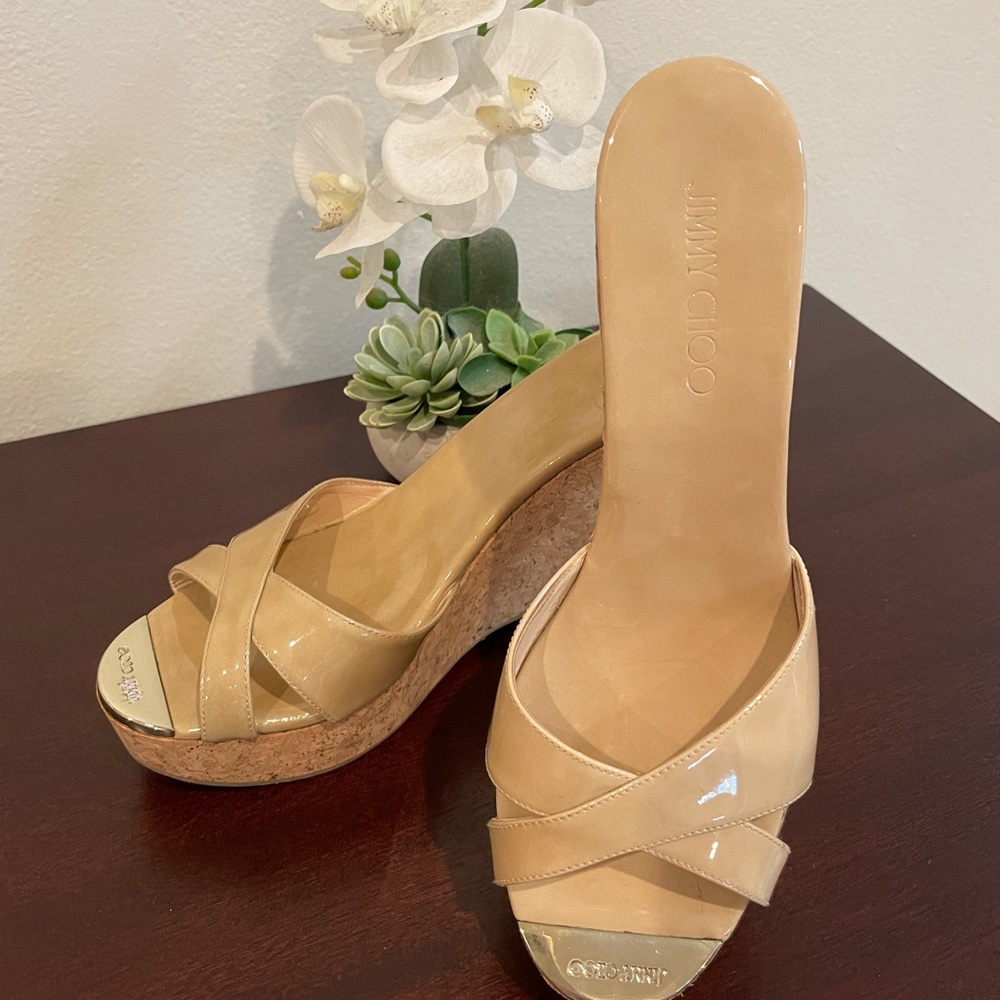 JIMMY CHOO Nude Perfume Patent Wedges